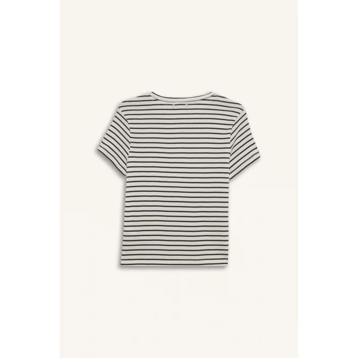 Defacto F4566 Beyaz Coool Hello Kitty Çizgili Bisiklet Yaka Kısa Kollu Tişört