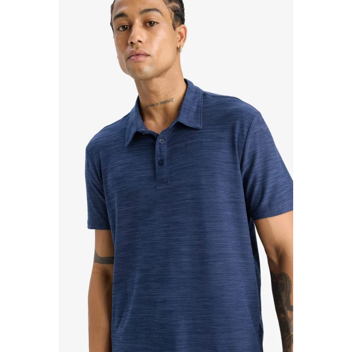 Defacto D9241 İndigo DeFactoFit Esnek Kumaş Standart Fit Sporcu Kısa Kollu Polo Tişört