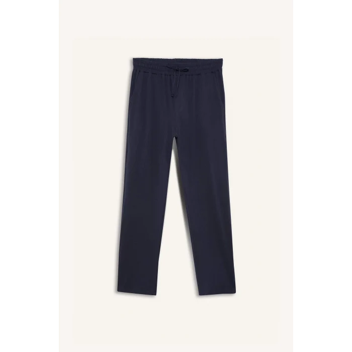 Defacto E0514 Lacivert Pijama Takımı Regular Fit Çizgili Kısa Kollu Üst Uzun Alt