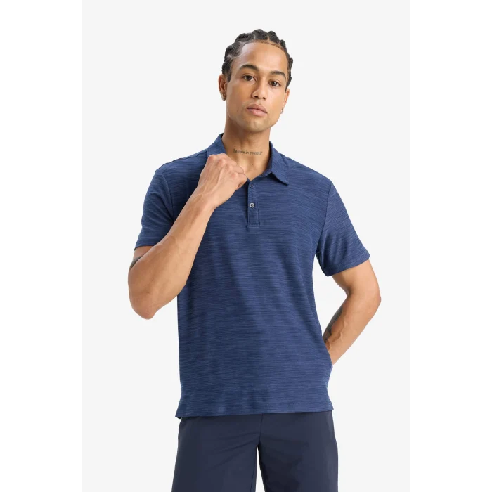 Defacto D9241 İndigo DeFactoFit Esnek Kumaş Standart Fit Sporcu Kısa Kollu Polo Tişört