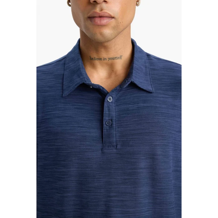 Defacto D9241 İndigo DeFactoFit Esnek Kumaş Standart Fit Sporcu Kısa Kollu Polo Tişört