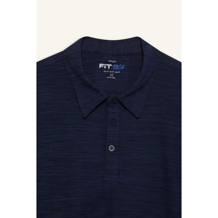 Defacto D9241 İndigo DeFactoFit Esnek Kumaş Standart Fit Sporcu Kısa Kollu Polo Tişört