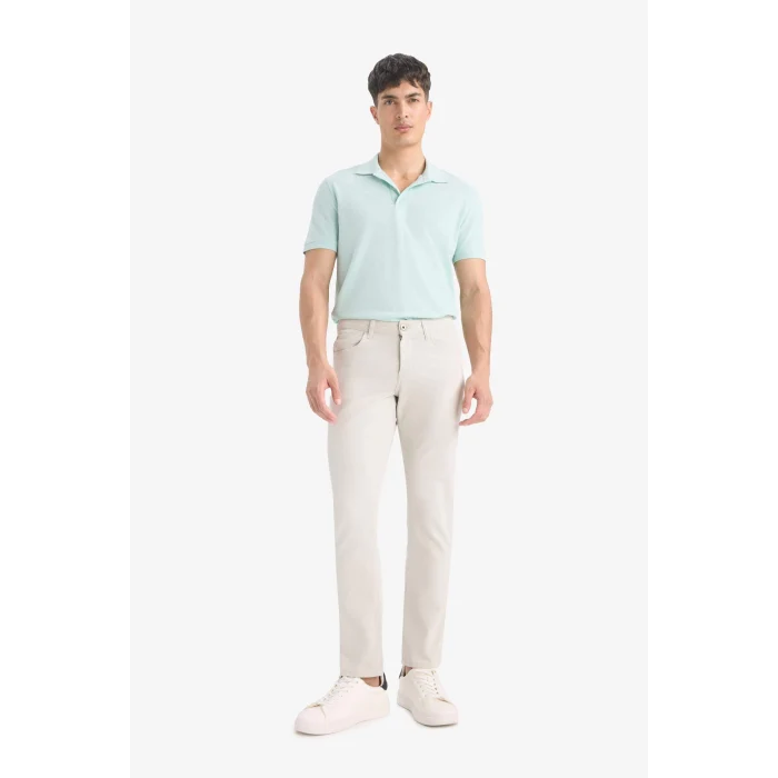 Defacto E2633 Yeşil %100 Pamuk Slim Fit Dar Kesim Polo Yaka Kısa Kollu Pamuklu Nakışlı Pike Polo Tişört