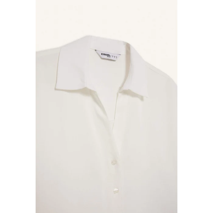 Defacto C3807 Beyaz Oversize Geniş Kalıp Keten Karışımlı Kısa Kollu Beyaz Gömlek