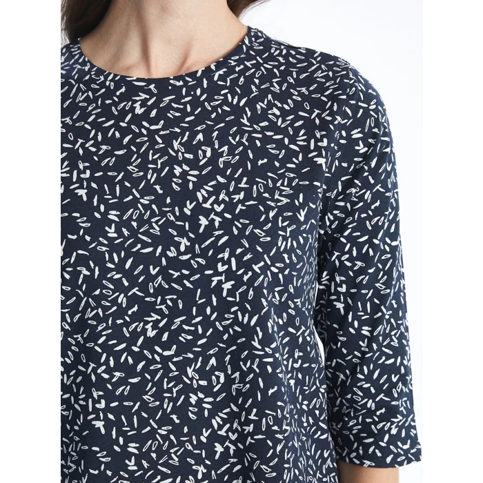 LCW Grace Lacivert Bisiklet Yaka Desenli Kadın Tişört