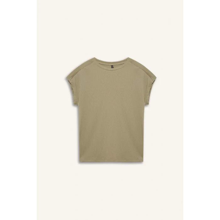 Defacto F2768 Yeşil Bisiklet Yaka Bürümcük Kısa Kollu Tişört