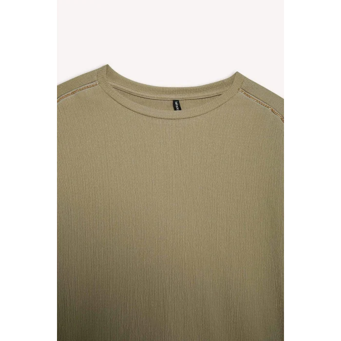 Defacto F2768 Yeşil Bisiklet Yaka Bürümcük Kısa Kollu Tişört