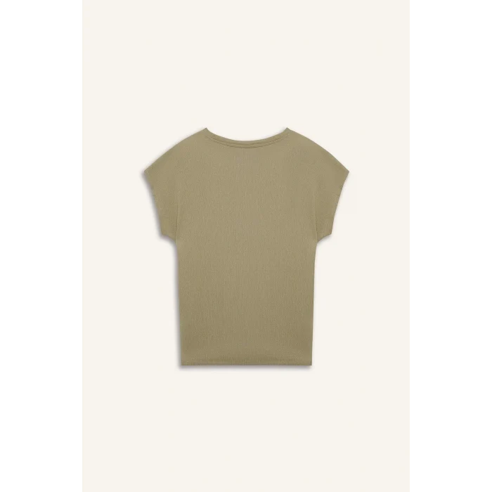 Defacto F2768 Yeşil Bisiklet Yaka Bürümcük Kısa Kollu Tişört