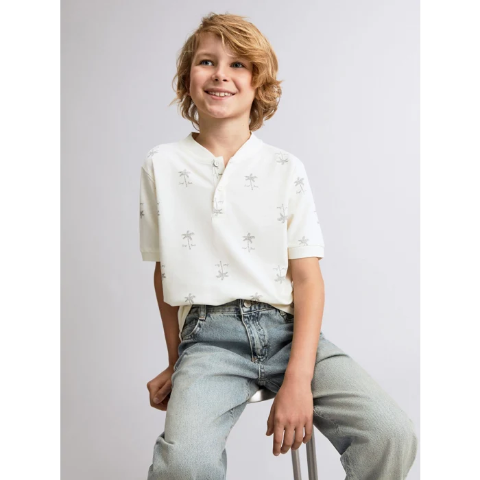 LCW Kids Ekru Hakim Yaka Erkek Çocuk Tişört