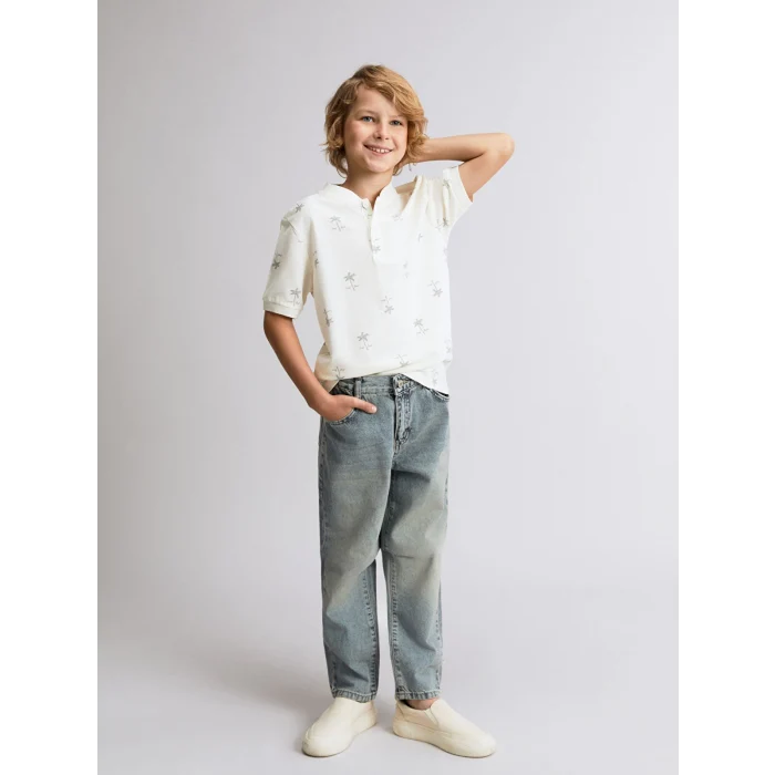 LCW Kids Ekru Hakim Yaka Erkek Çocuk Tişört