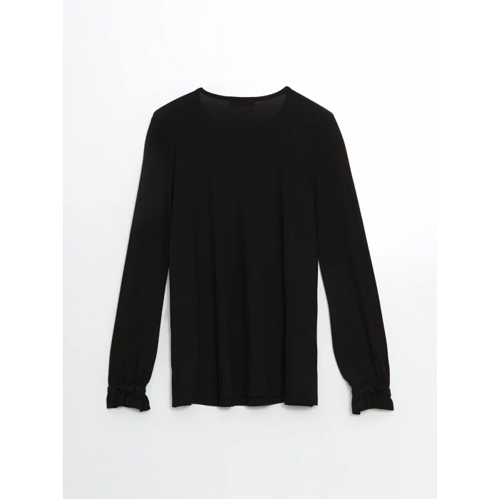 LCW Grace Siyah Bisiklet Yaka Dantel Detaylı Kadın Bluz