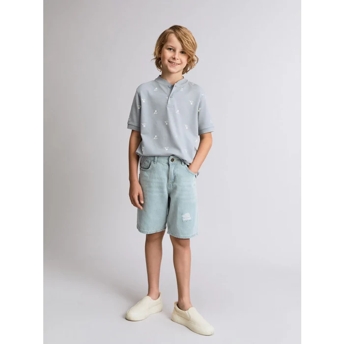 LCW Kids Ekru Hakim Yaka Desenli Erkek Çocuk Pike Tişört