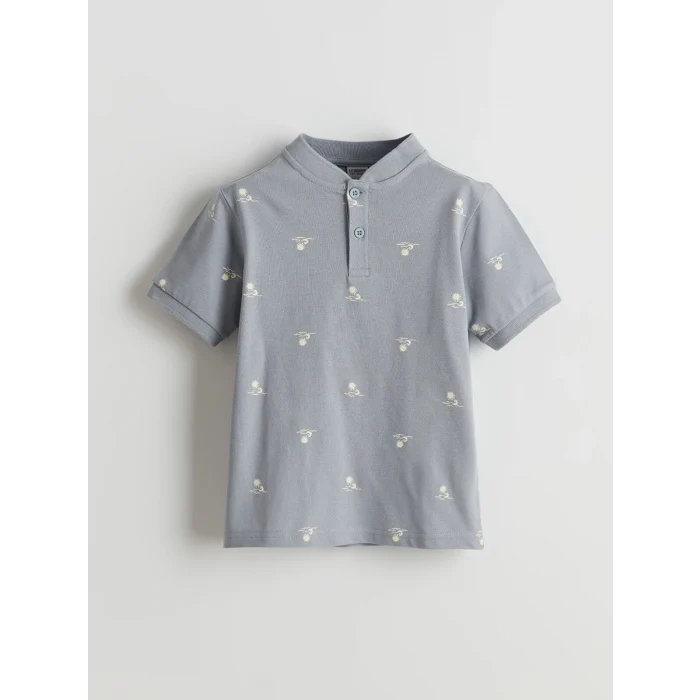 LCW Kids Ekru Hakim Yaka Desenli Erkek Çocuk Pike Tişört