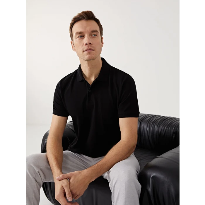 LCWAIKIKI Classic Siyah Polo Yaka Kısa Kollu Pike Erkek Tişört