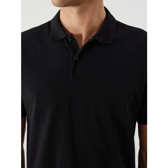 LCWAIKIKI Classic Siyah Polo Yaka Kısa Kollu Pike Erkek Tişört