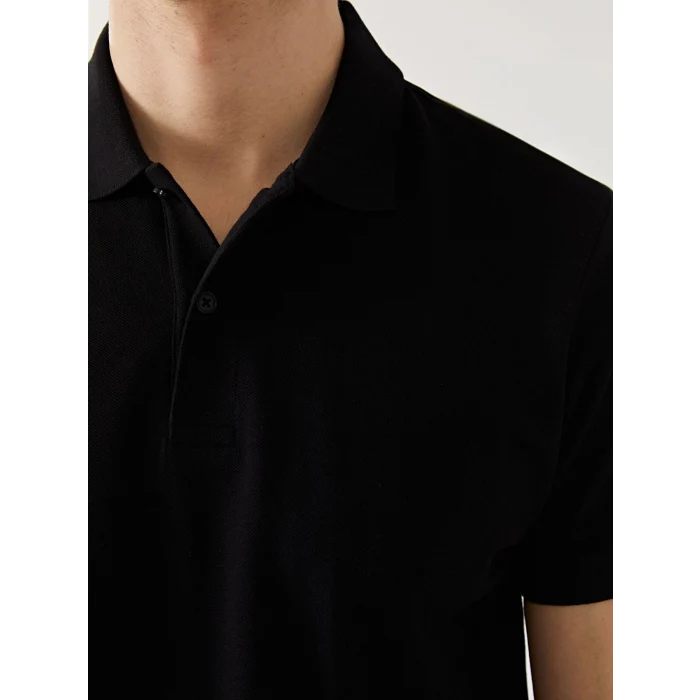 LCWAIKIKI Classic Siyah Polo Yaka Kısa Kollu Pike Erkek Tişört