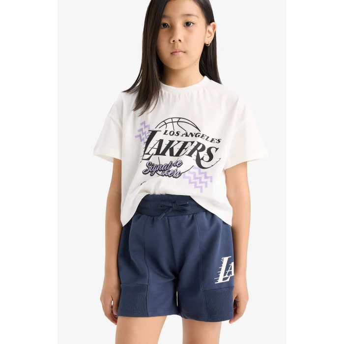 Defacto E7632 Ekru Kız Çocuk NBA Los Angeles Lakers Bisiklet Yaka Kısa Kollu Tişört
