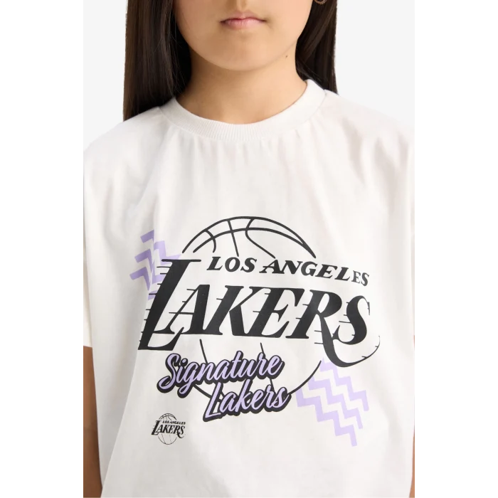Defacto E7632 Ekru Kız Çocuk NBA Los Angeles Lakers Bisiklet Yaka Kısa Kollu Tişört