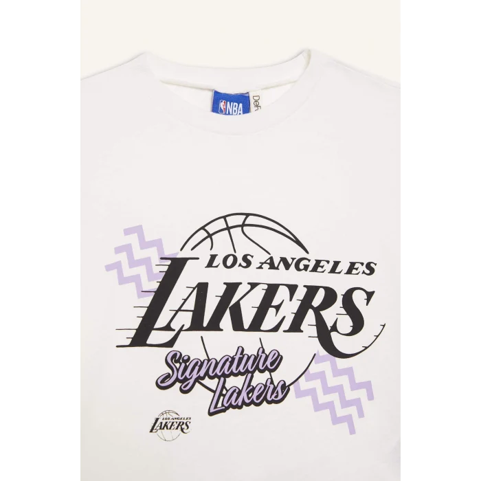 Defacto E7632 Ekru Kız Çocuk NBA Los Angeles Lakers Bisiklet Yaka Kısa Kollu Tişört