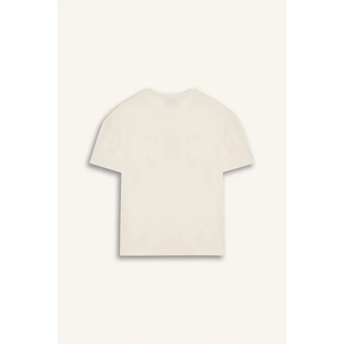 Defacto E7631 Bej Kız Çocuk NBA Wordmark Oversize Geniş Kalıp Bisiklet Yaka Kısa Kollu Tişört