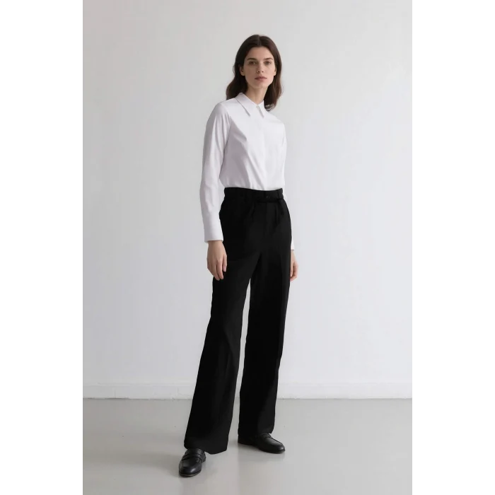 Defacto E5970 Siyah Afra x Defacto Wide Leg Kumaş Palazzo Pantolon Üç Cepli Normal Bel Standart Boy