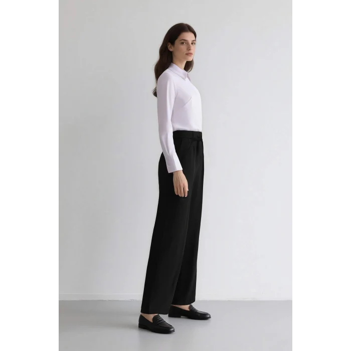 Defacto E5970 Siyah Afra x Defacto Wide Leg Kumaş Palazzo Pantolon Üç Cepli Normal Bel Standart Boy