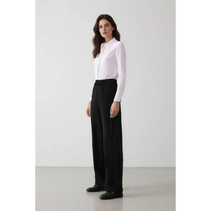 Defacto E5970 Siyah Afra x Defacto Wide Leg Kumaş Palazzo Pantolon Üç Cepli Normal Bel Standart Boy