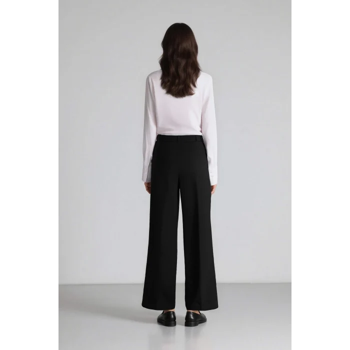 Defacto E5970 Siyah Afra x Defacto Wide Leg Kumaş Palazzo Pantolon Üç Cepli Normal Bel Standart Boy