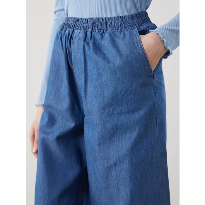 LCW Modest Indigo Beli Lastikli Wideleg Kadın Jean Pantolon