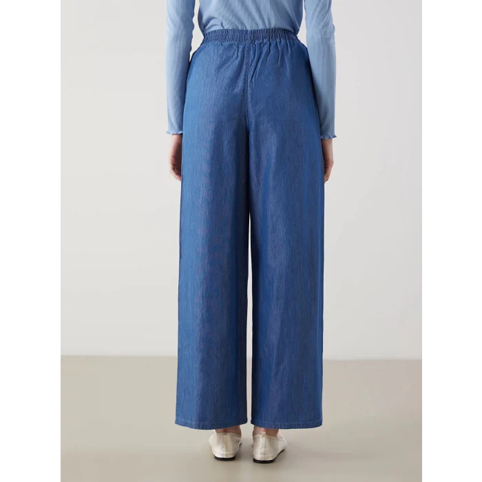 LCW Modest Indigo Beli Lastikli Wideleg Kadın Jean Pantolon