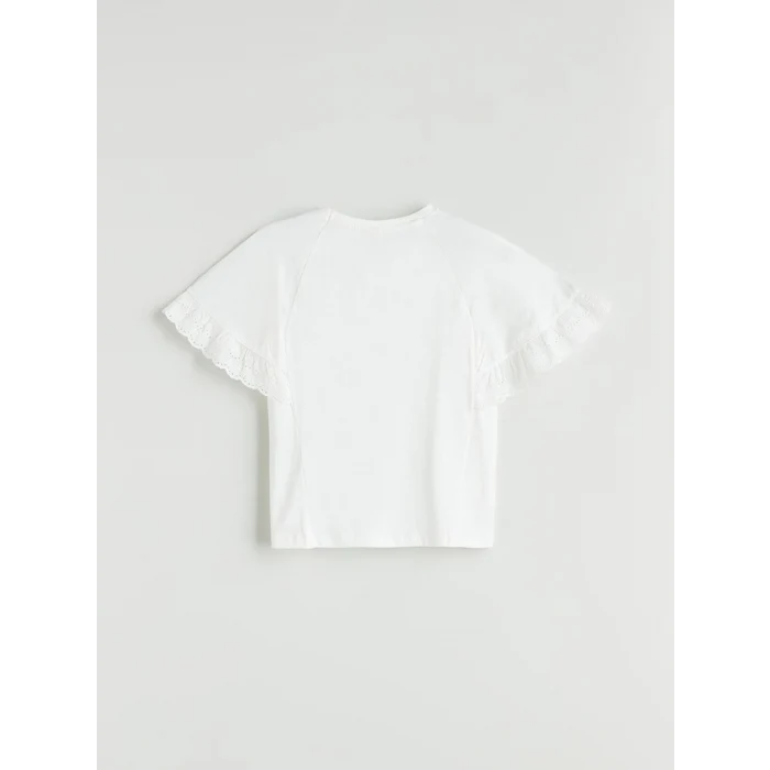 LCW Kids Ekru Bisiklet Yaka Fisto Detaylı Kız Çocuk Tişört