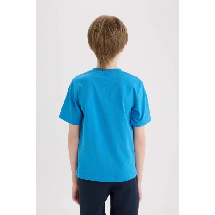 Defacto E0186 Turkuaz Erkek Çocuk Bisiklet Yaka Baskılı Kısa Kollu Tişört