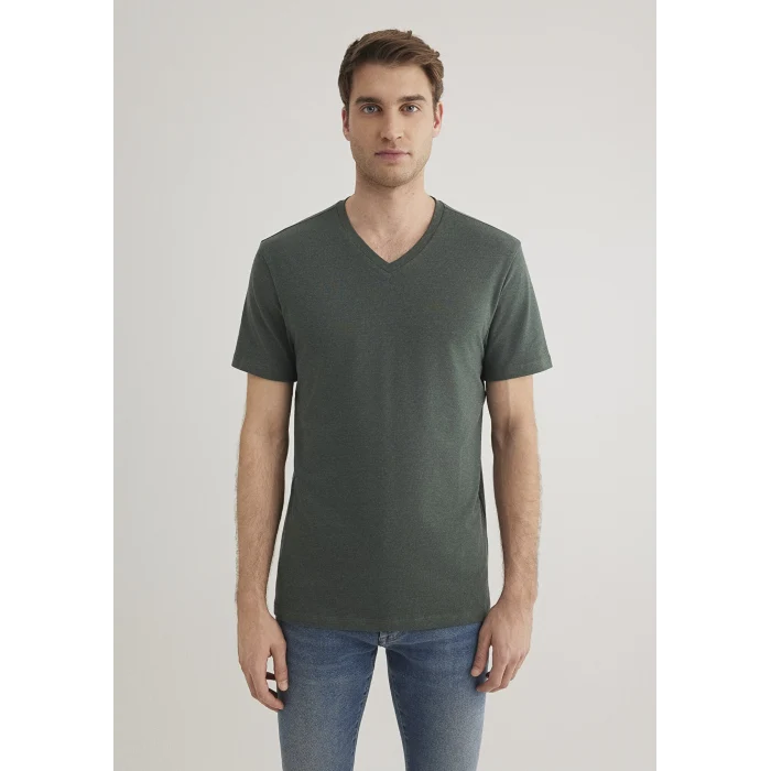 Mavi 061748-25752 Stretch V Yaka Yeşil Basic Tişört