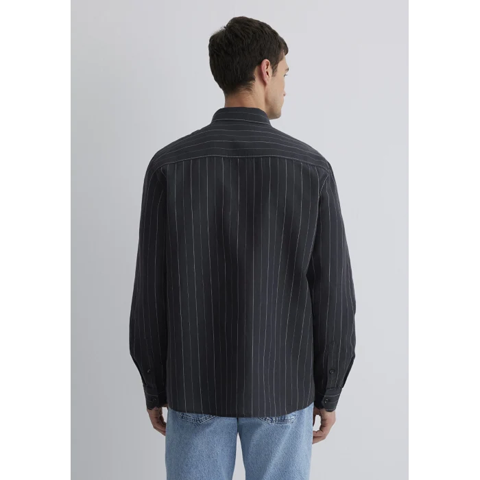 Mavi 0211515-89892 Keten Karışımlı Çizgili Siyah Gömlek