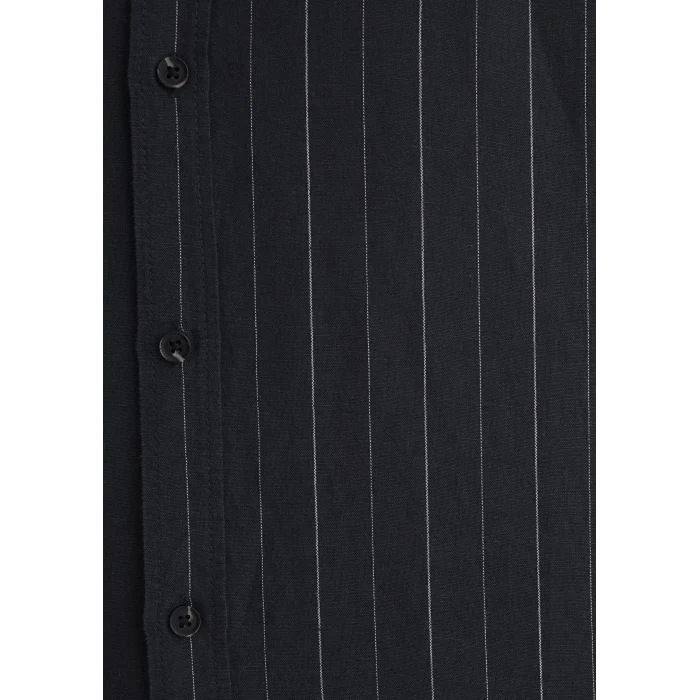 Mavi 0211515-89892 Keten Karışımlı Çizgili Siyah Gömlek