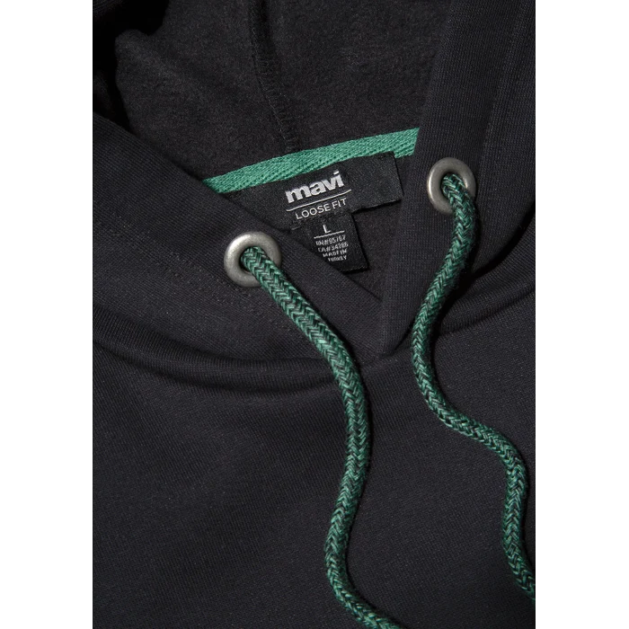 Mavi 065809-900 Mavi Logo Nakışlı Kapüşonlu Siyah Sweatshirt