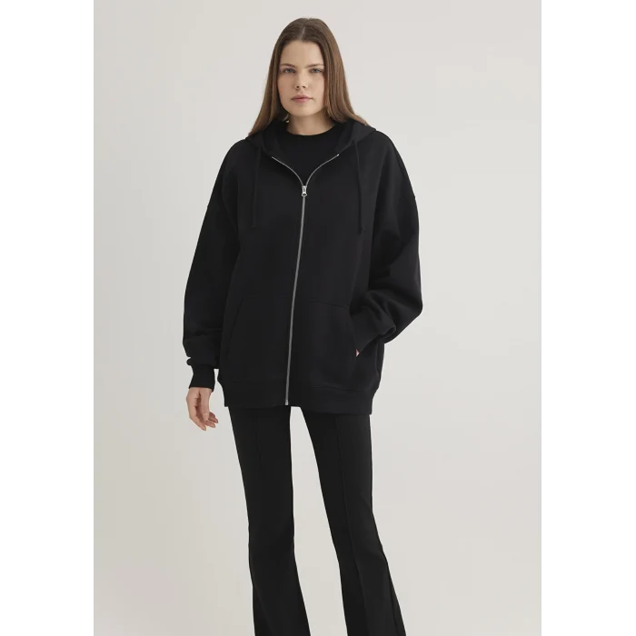 Mavi 1610221-900 Kapüşonlu Fermuarlı Siyah Sweatshirt