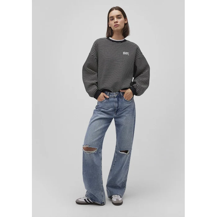 Mavi 1S10100-85143 Mavi Logo Baskılı Çizgili Siyah Sweatshirt