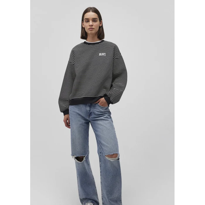 Mavi 1S10100-85143 Mavi Logo Baskılı Çizgili Siyah Sweatshirt