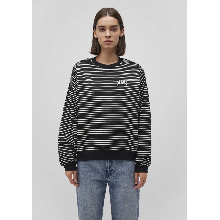 Mavi 1S10100-85143 Mavi Logo Baskılı Çizgili Siyah Sweatshirt