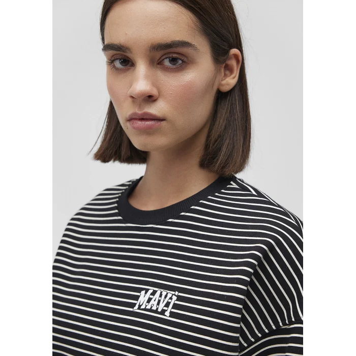 Mavi 1S10100-85143 Mavi Logo Baskılı Çizgili Siyah Sweatshirt
