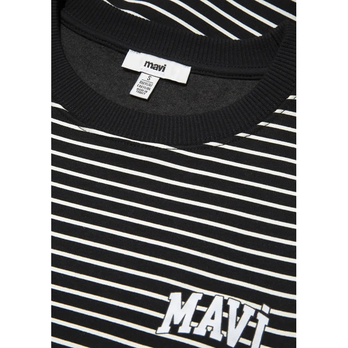 Mavi 1S10100-85143 Mavi Logo Baskılı Çizgili Siyah Sweatshirt