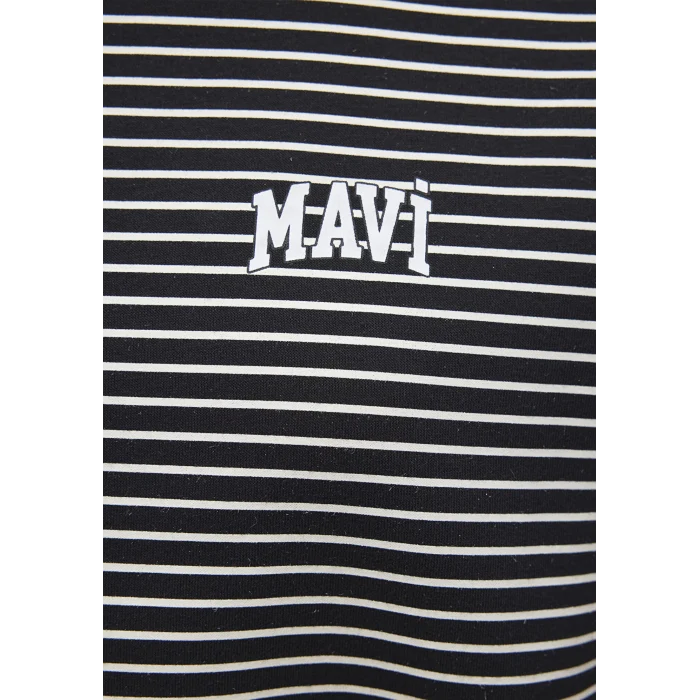 Mavi 1S10100-85143 Mavi Logo Baskılı Çizgili Siyah Sweatshirt