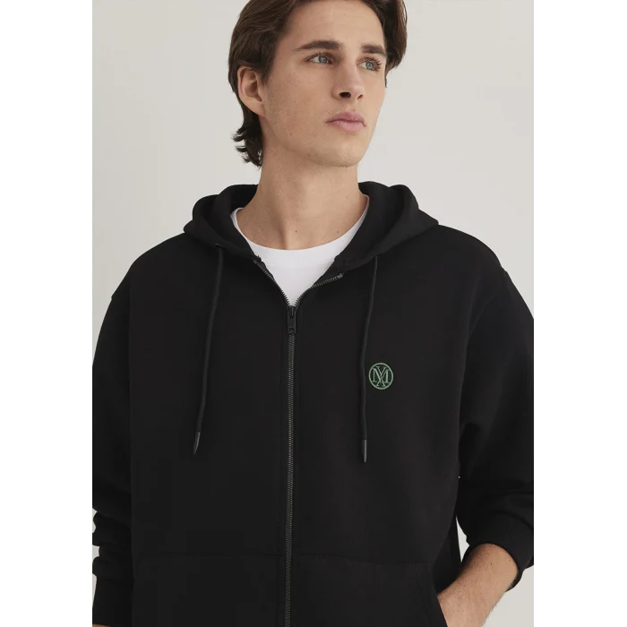 Mavi 066979-900 Mavi Logolu Kapüşonlu Fermuarlı Siyah Sweatshirt