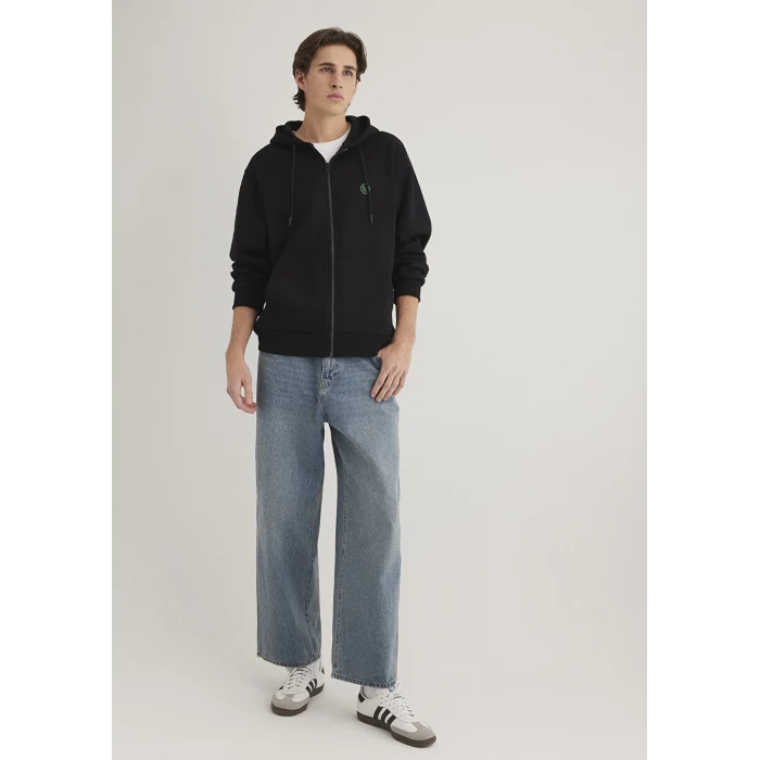 Mavi 066979-900 Mavi Logolu Kapüşonlu Fermuarlı Siyah Sweatshirt