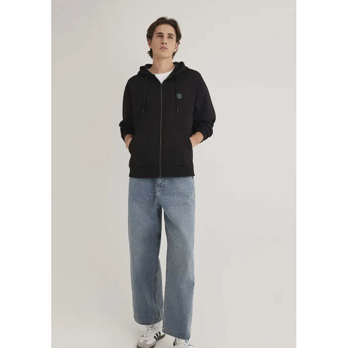 Mavi 066979-900 Mavi Logolu Kapüşonlu Fermuarlı Siyah Sweatshirt