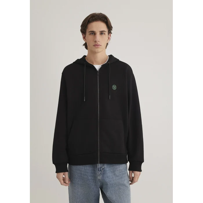 Mavi 066979-900 Mavi Logolu Kapüşonlu Fermuarlı Siyah Sweatshirt