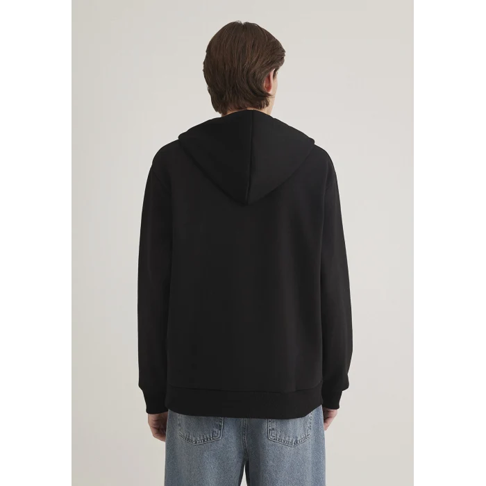 Mavi 066979-900 Mavi Logolu Kapüşonlu Fermuarlı Siyah Sweatshirt