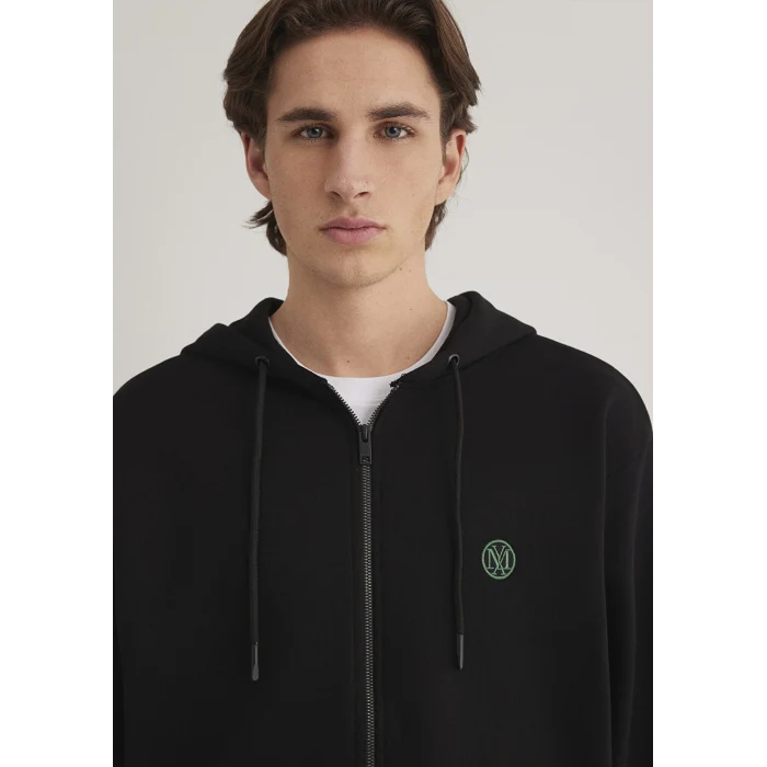 Mavi 066979-900 Mavi Logolu Kapüşonlu Fermuarlı Siyah Sweatshirt