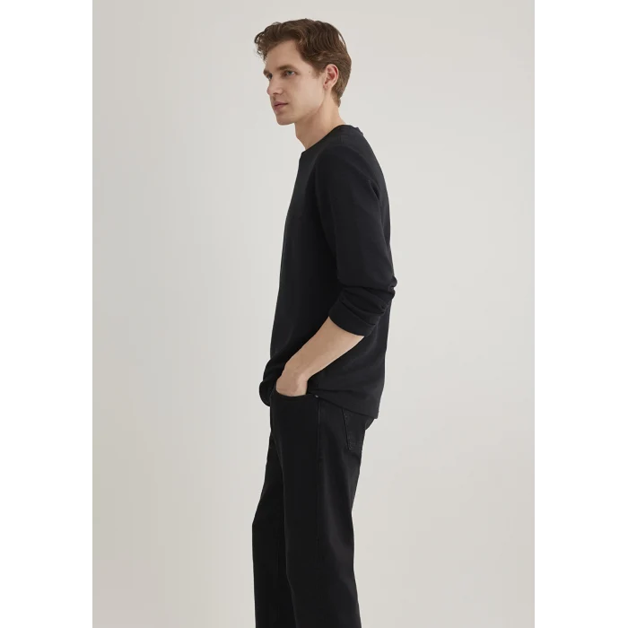 Mavi 064622-21842 Uzun Kollu Dokulu Siyah Tişört